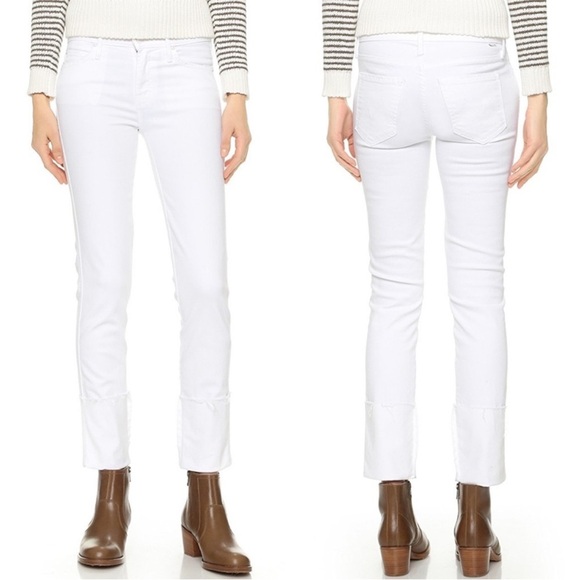 MOTHER Pony Boy Fray Skinny Jeans Stayin’ Alive White Denim Women’s Size 31